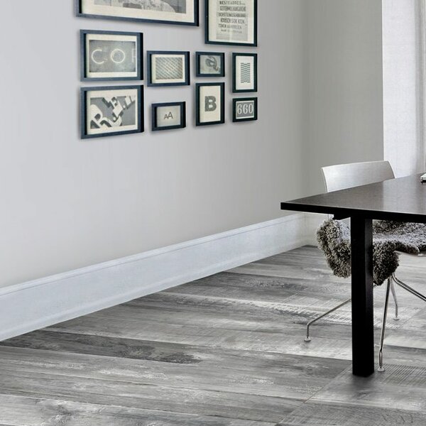 Chalet Glazed Rectified 6 x 36 Porcelain Wood Look Tile in Silver Gray by QDI Surfaces