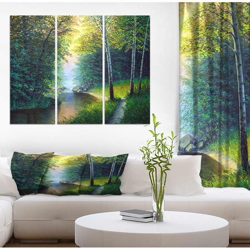 RIVER GREEN PINE FOREST ROCKS CANVAS WALL ART PRINT PICTURE READY TO HANG