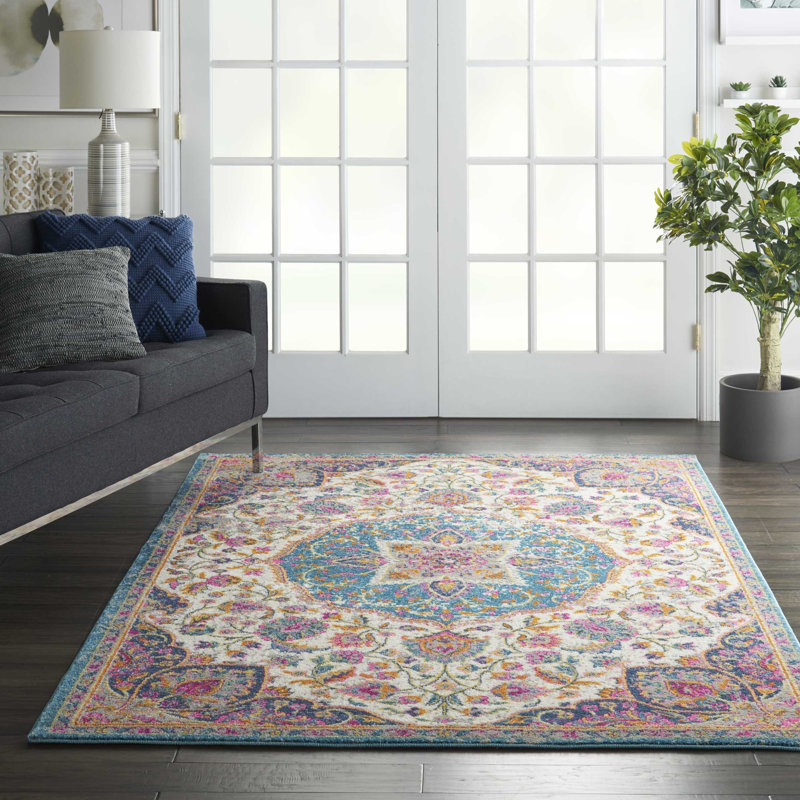 Bungalow Rose Bradburn Bohemian Oriental Ivory Pink Blue Area Rug