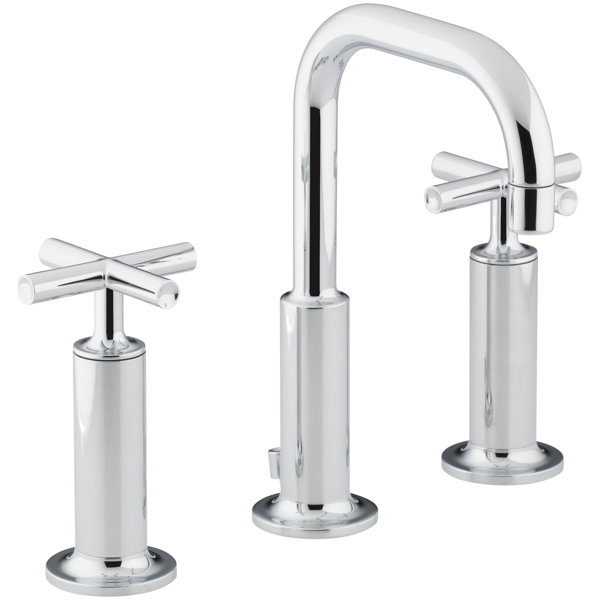 Purist Widespread Bathroom Sink Faucet with High Cross Handles and Low Gooseneck Spout by Kohler