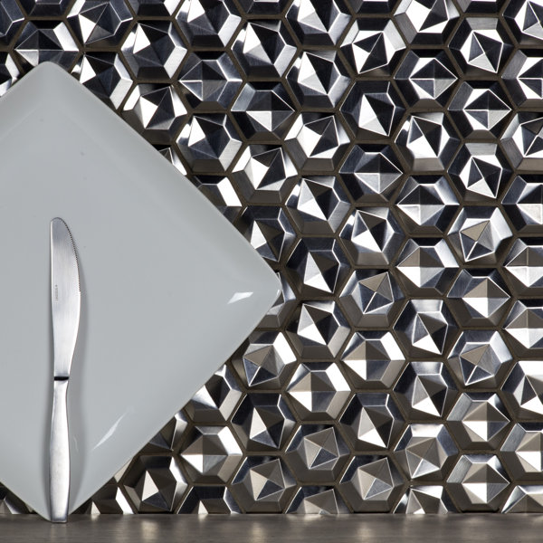Enchanted 3D Hex 2 x 2 Aluminum Mosaic Tile in Silver by Abolos