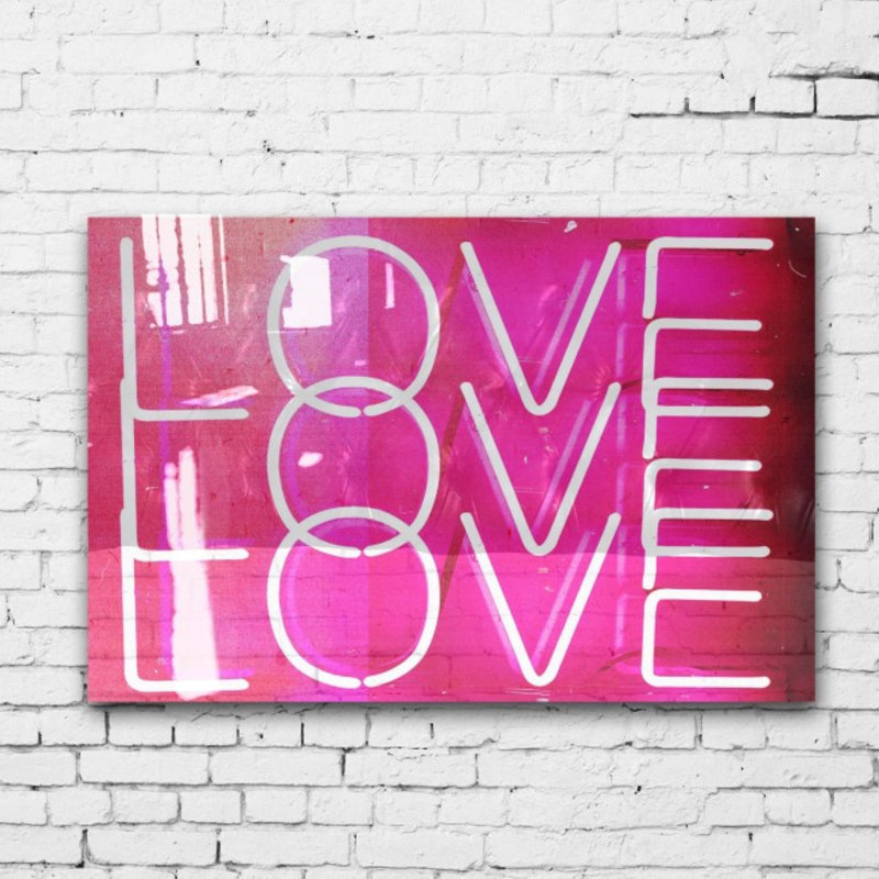 LAB Creative "Love Neon Lights" High Gloss Textual Art on Canvas