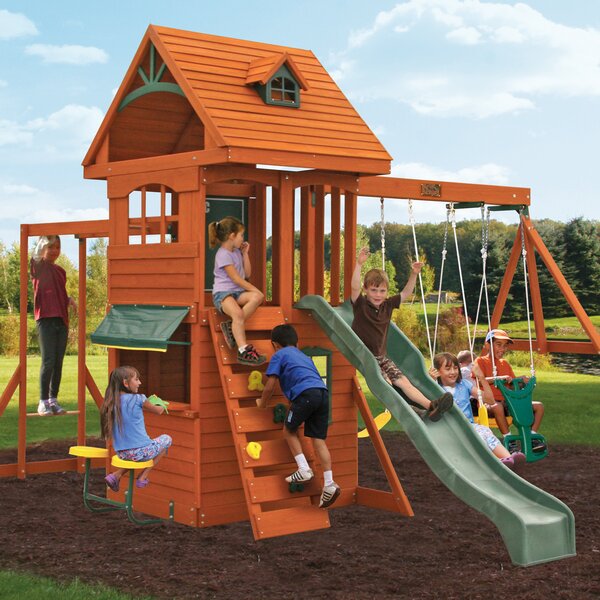 KidKraft Ridgeview Deluxe Clubhouse Wooden Swing Set & Reviews | Wayfair