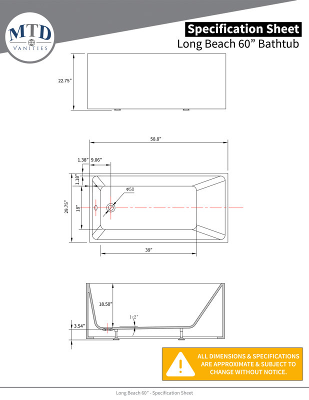 MTDVanities Long Beach 58.8" x 29.75" Soaking Bathtub & Reviews Wayfair
