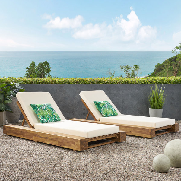 Lawrence Outdoor Reclining Chaise Lounge with Cushion (Set of 2)