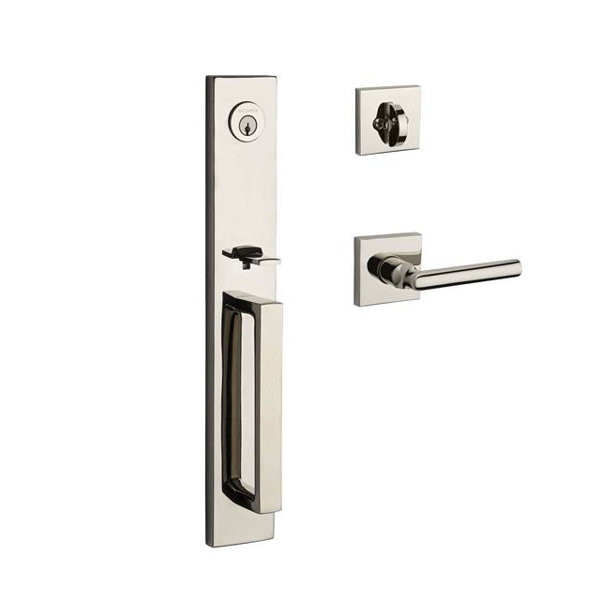 Santa Cruz Single Cylinder Handleset Cruz Tube Door Lever and Contemporary Square Rose by Baldwin