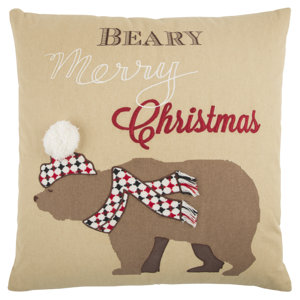 Holiday Snow Bear 100% Cotton Throw Pillow