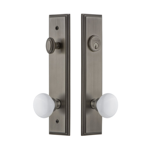 Carré Tall Plate Single Cylinder One Piece Knobset with Hyde Park Knob by Grandeur