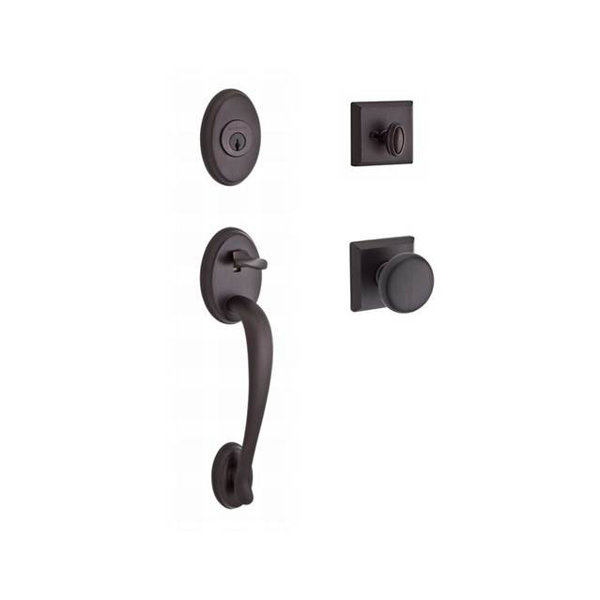 Columbus Single Cylinder Handleset with Round Door Knob and Traditional Square Rose by Baldwin