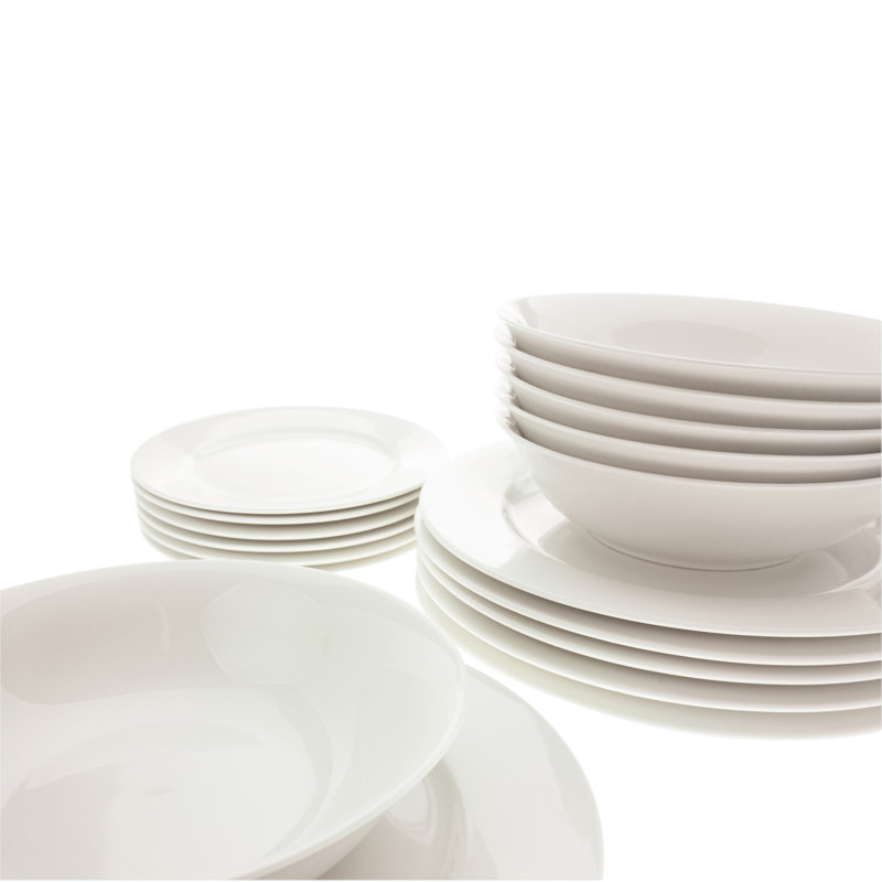 White Basics European 18 Piece Dinnerware Set, Service for 6