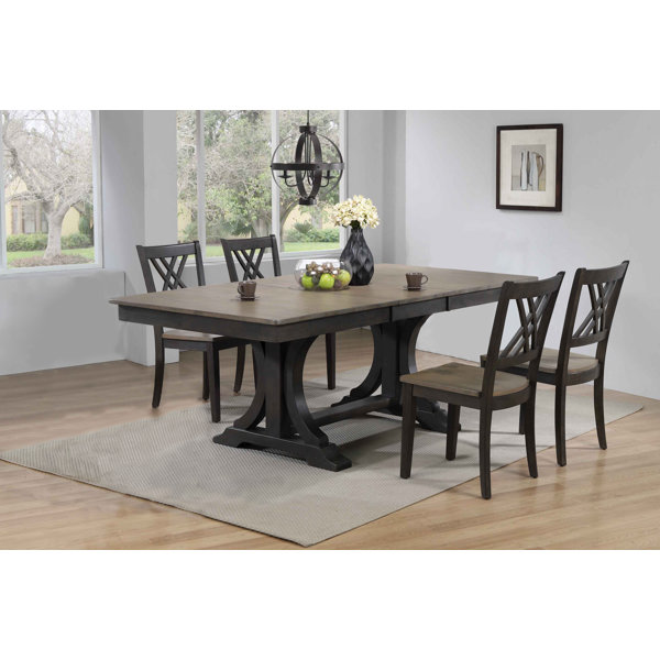 Gerace Double Pedestal Deco Double X-Back 5-Piece Solid Wood Dining Set By Gracie Oaks Comparison