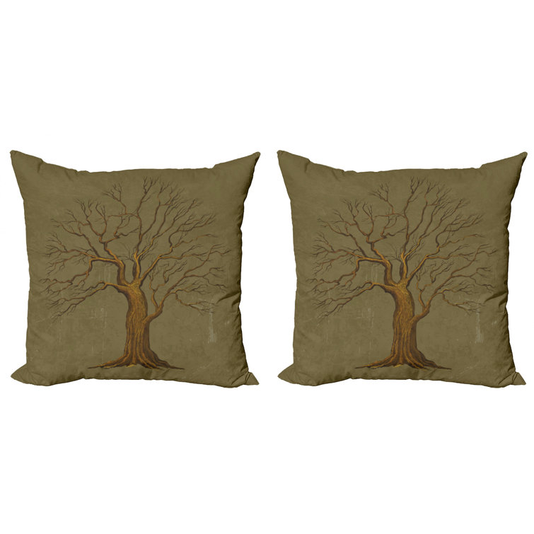 East Urban Home Ambesonne Tree Throw Pillow Cushion Cover Pack Of 2 Illustration Of A Big Tree On Antique Old Paper Vintage Style Art Design Print Zippered Double Side Digital Print Decor 18