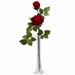 Roses w/Tall Bud Vase Silk Floral Arrangements
