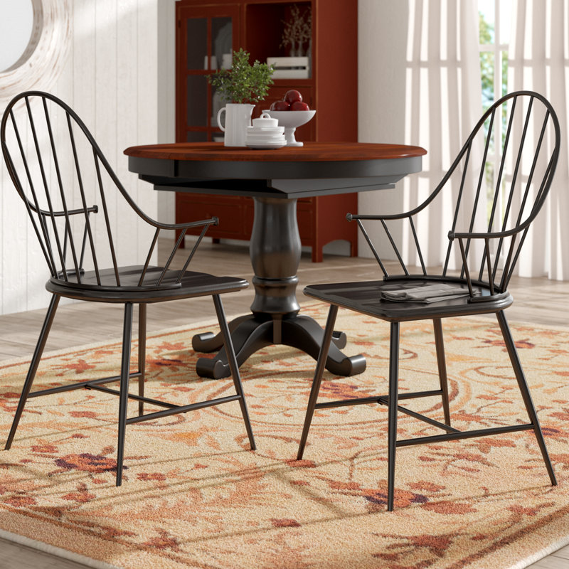 August Grove Poltimore Windsor Back Arm Chair In Espresso Brown Poltimore Windsor Back Arm Chair