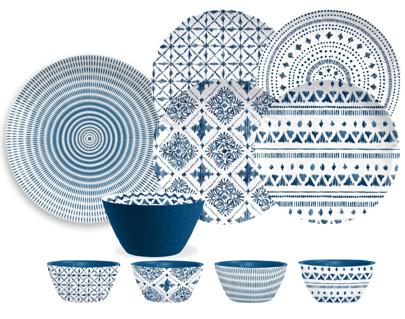 TarHong Indochina Ikat Melamine 16 Piece Dinnerware Set, Service for 4