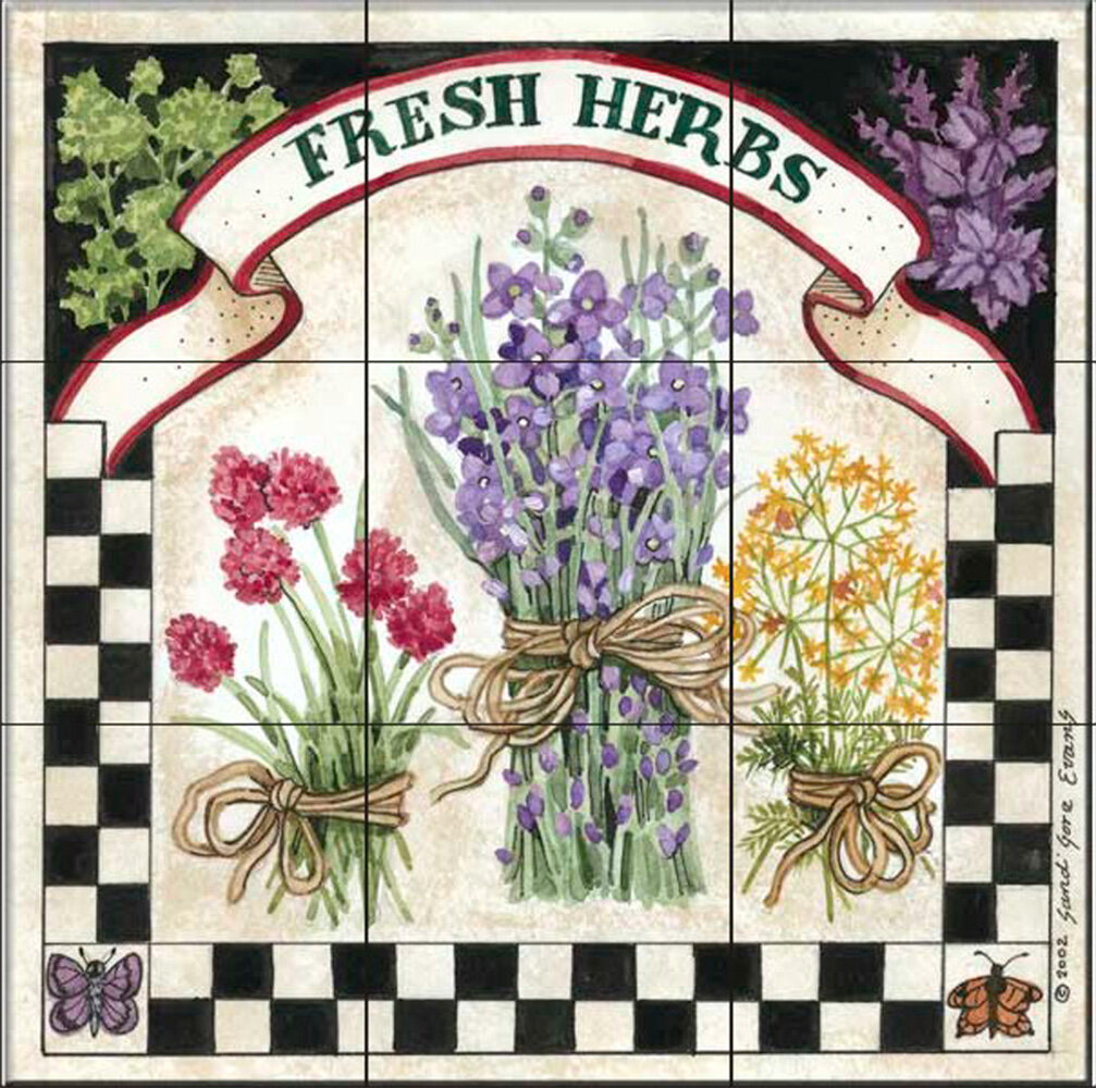 The Tile Mural Store 18 X 18 Ceramic Fresh Herbs Decorative Mural Tile In Ivory Wayfair