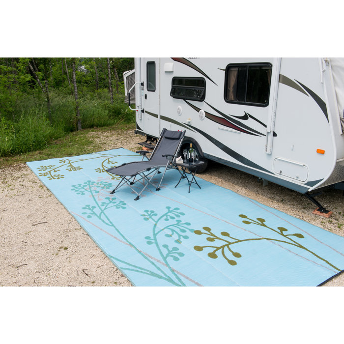 B Begonia Fernando Reversible Rv Camping Patio Mat In Blue Green Fernando Reversible Rv Camping Patio Mat In Blue Green Outdoor Area Rug