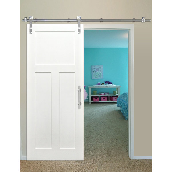 Shaker 3 Panel Primed Solid Wood Panelled Pine Interior Barn Door by Creative Entryways