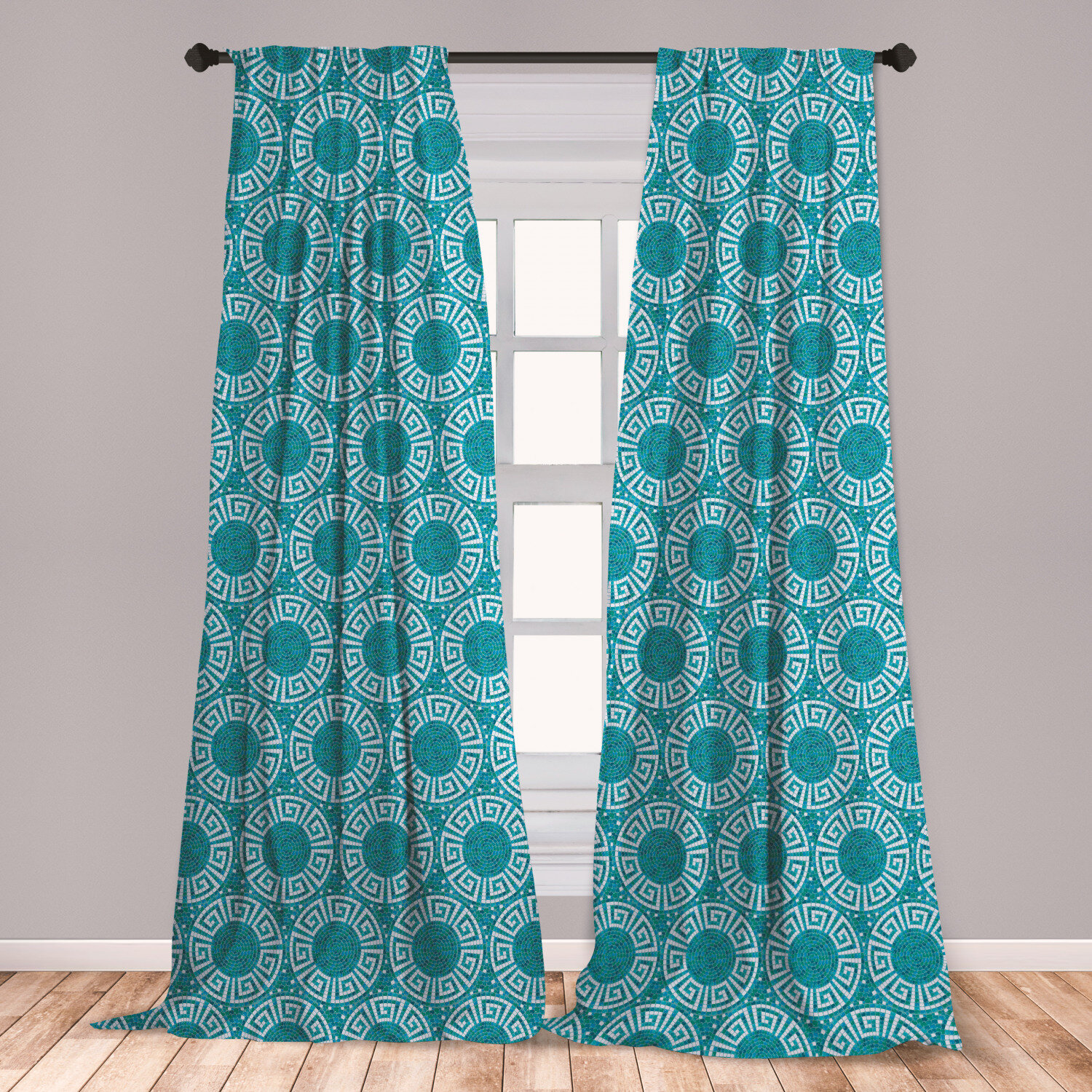 East Urban Home Ambesonne Aqua Curtains Greek Meander Mosaic