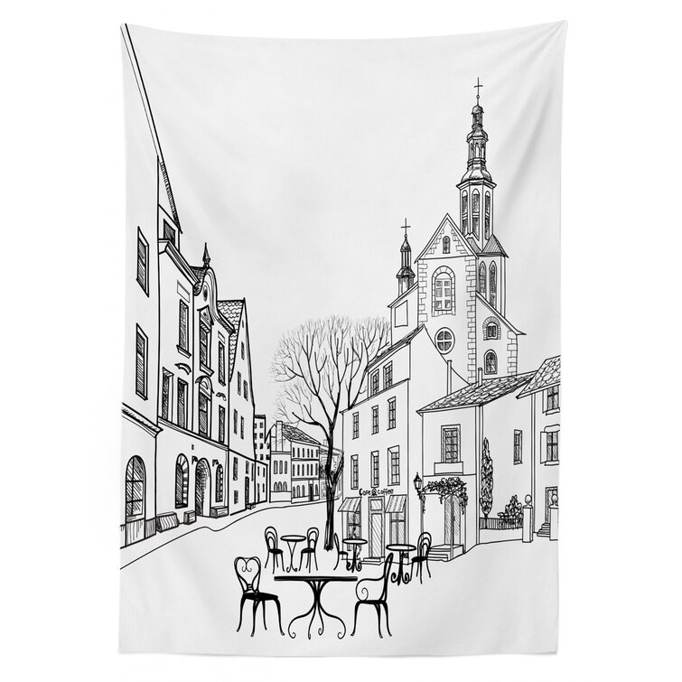 East Urban Home Ambesonne Cityscape Tablecloth Street Cafe In Old City Houses Buildings Tree Alleyway Medieval Castle Landscape Rectangular Table Cover For Dining Room Kitchen Decor 60 X 84 Black White Wayfair