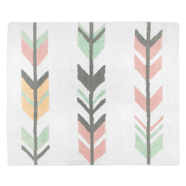 Floor Cotton Gray/Coral Area Rug by Sweet Jojo Designs
