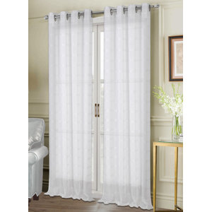 Metallica Striped Semi-Sheer Grommet Curtain panels (Set of 2)