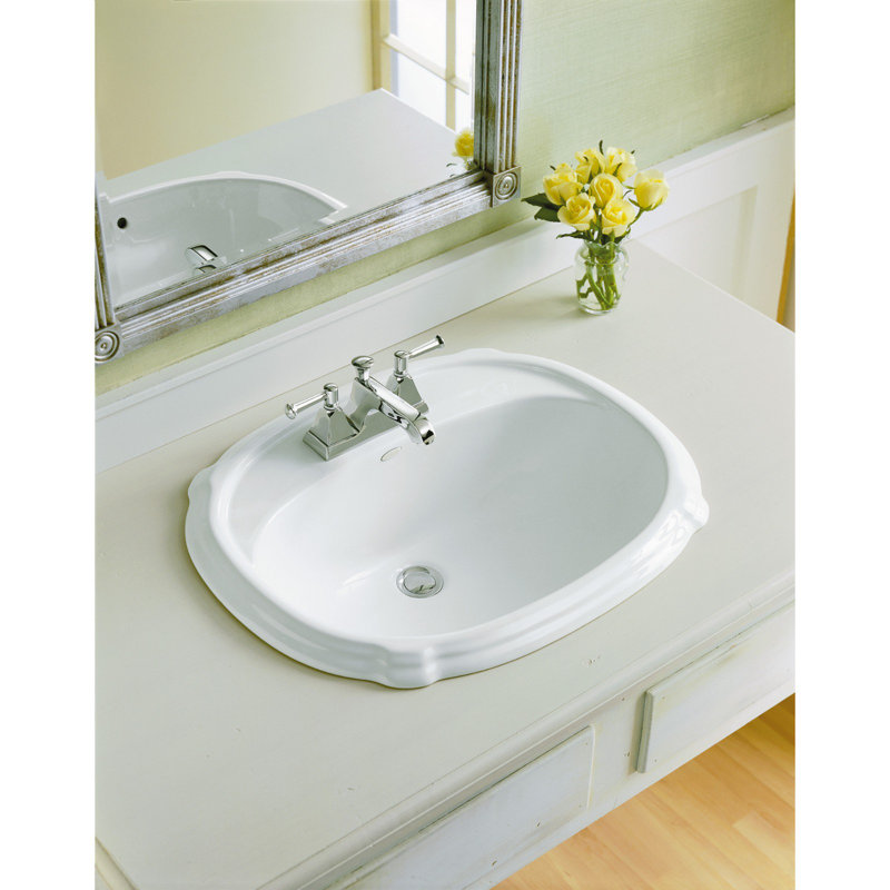 White Kohler K 2189 4 0 Portrait Self Rimming Bathroom Sink
