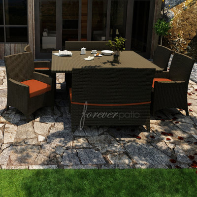 Hampton 7 Piece Dining Set with Sunbrella Cushions Forever Patio Fabric: Canvas Rust / Spectrum Sierra Welt