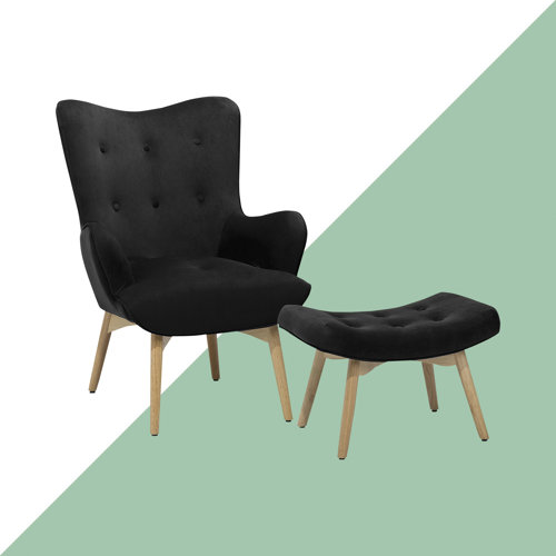 Carwile Velvet Wingback Chair and Footstool Hashtag Home