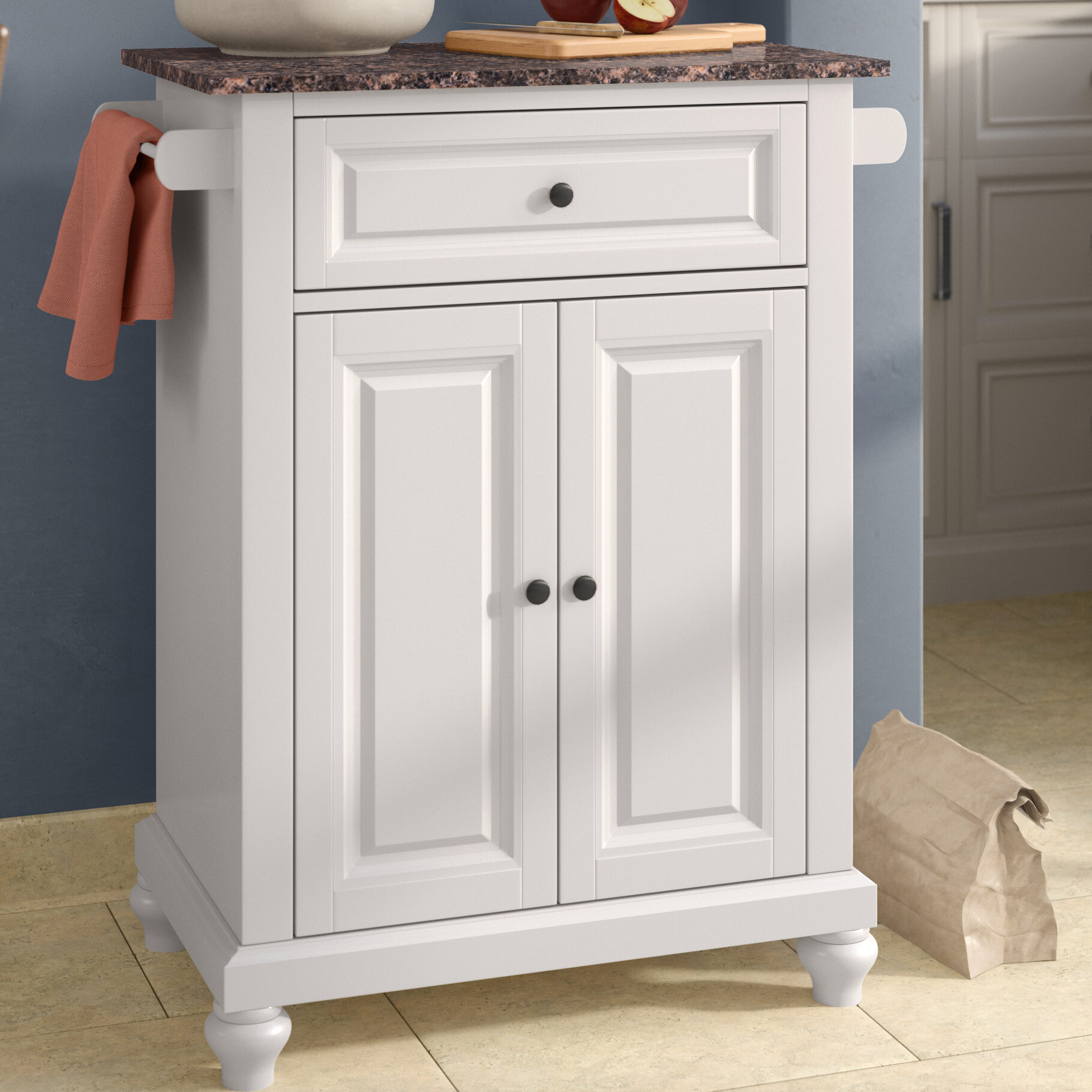 Alcott Hill Leonard Kitchen Cart With Faux Marble Top Reviews