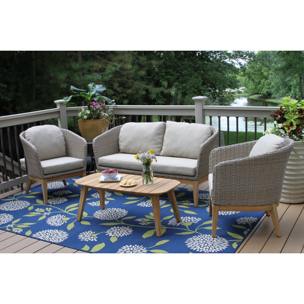Gracie Oaks Patterson 4 Piece Teak Sofa Seating Group With