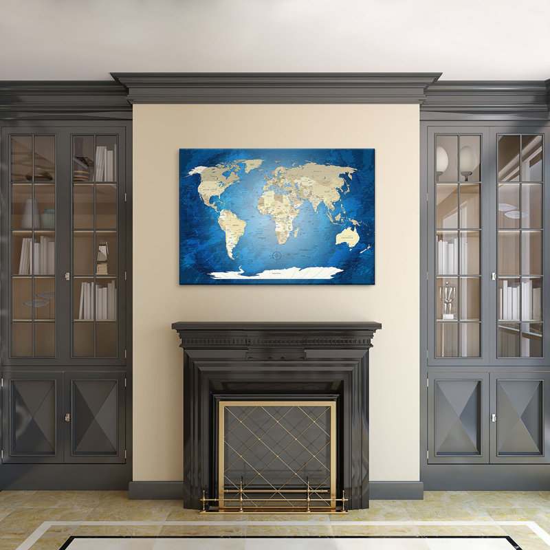 LanaKK® 'World Map' Framed Graphic Art Print, Poster in Blue & Reviews
