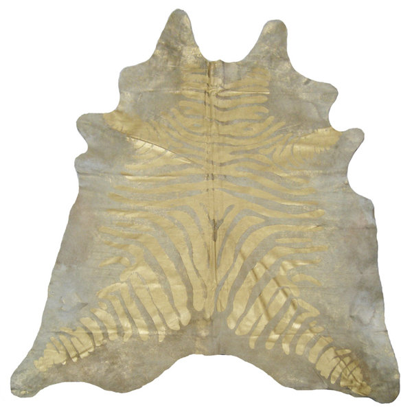 Hand Woven Cowhide Gold/White Area Rug by Pergamino