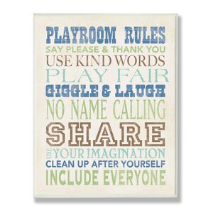 Stella Blues Playroom Rules Typography Wall Plaque