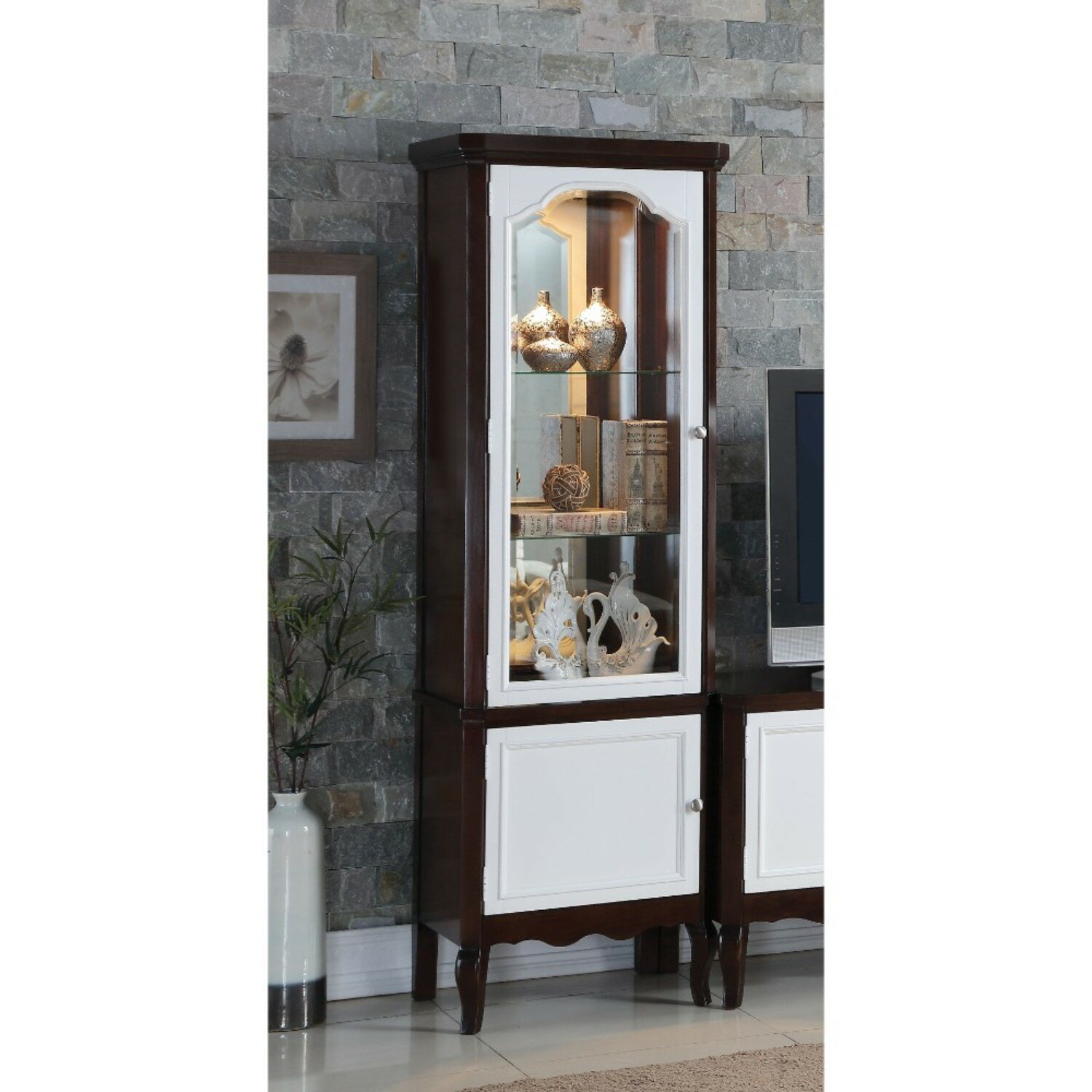 Alcott Hill Coffey Single Glass Door Wooden Curio Cabinet Wayfair