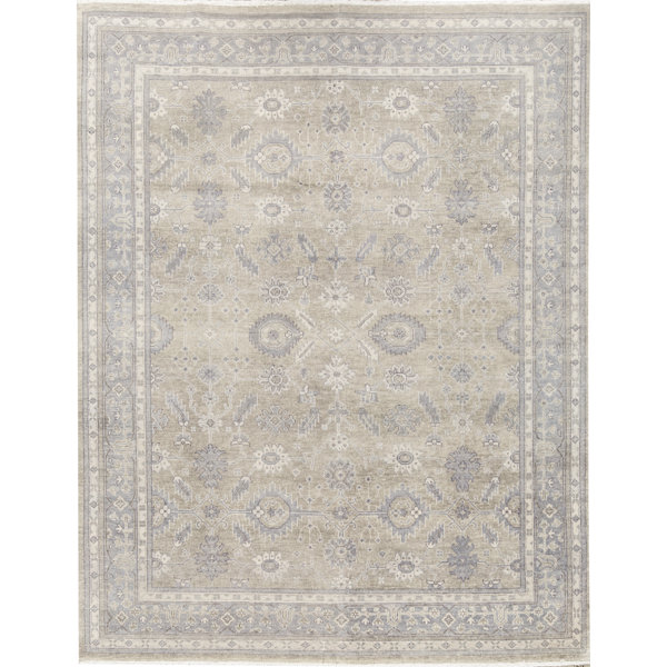 Oriental Hand-Knotted Silver/Blue Area Rug
