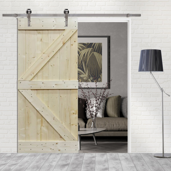 Solid Wood Room Divider Pine Interior Barn Door with Hardware Kit by Calhome