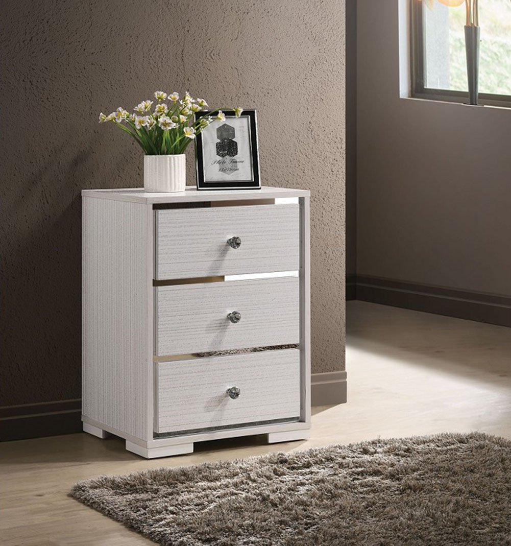 Oscar Mirrored Square Side End Table Night Stand Modern Nightstand Set 2 Accent Table with 3 Drawers