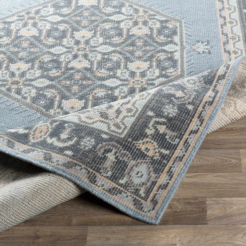 Bloomsbury Market Fender Oriental Hand Knotted Wool Aqua Charcoal Area Rug Wayfair