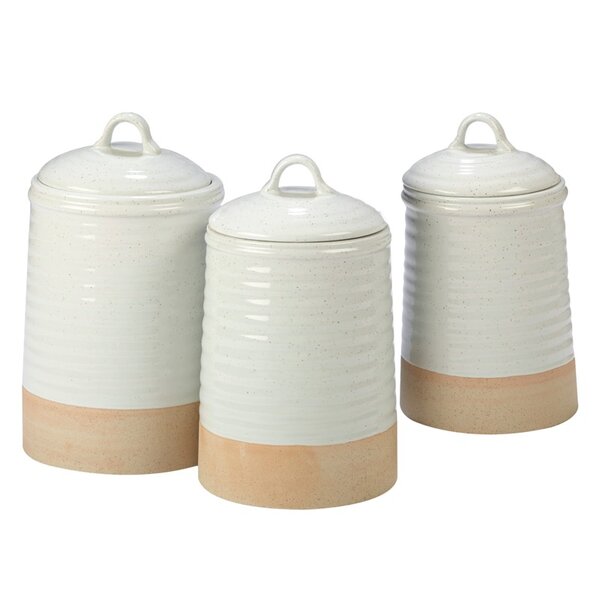 3-Piece Stone Canister Set Food Storage Kitchen Organizer Ceramic Vibrant Jars 