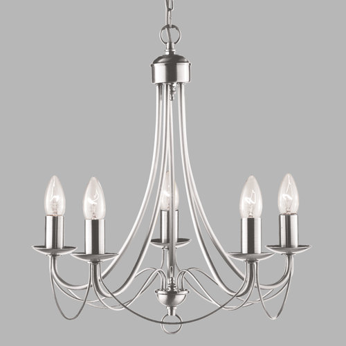 searchlight Suspension 5 ampoules Maypole, en argent satiné
