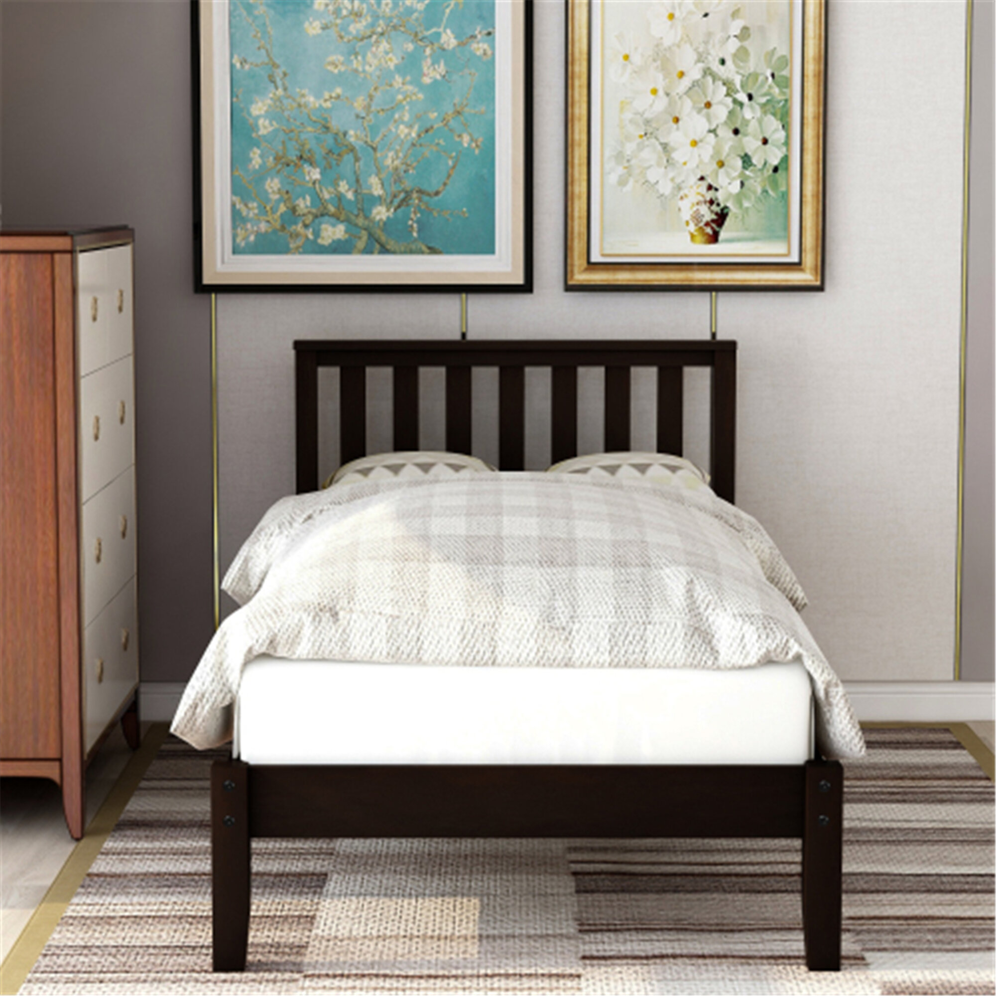 Details about  / Platform Bed With Drawers Wooden Slats Wood Bed Frame Home Furniture