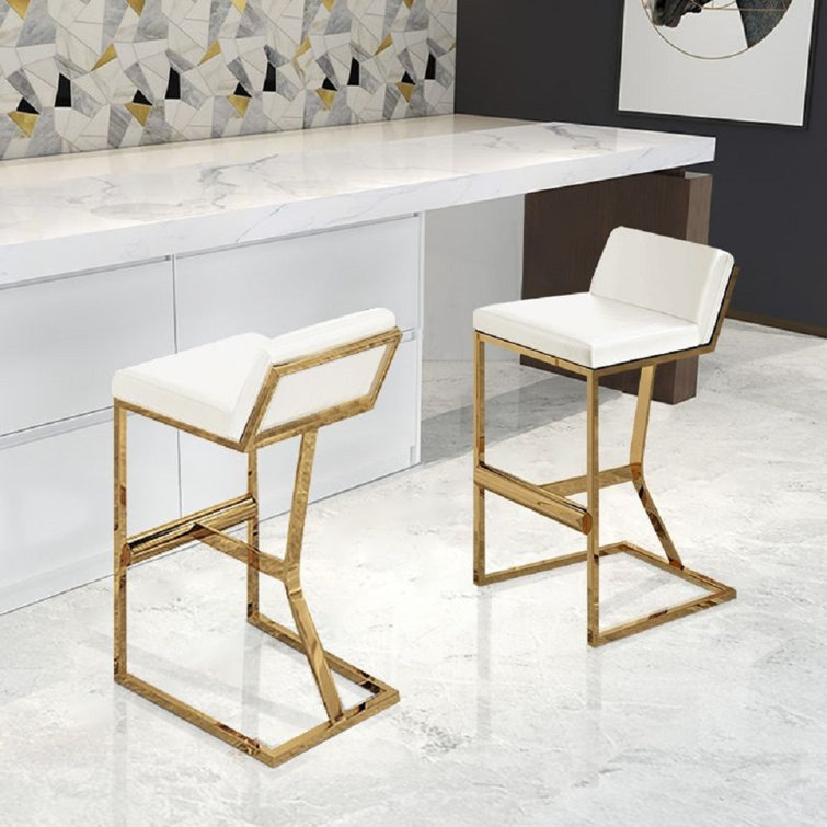 White leather and gold counter stools clearance