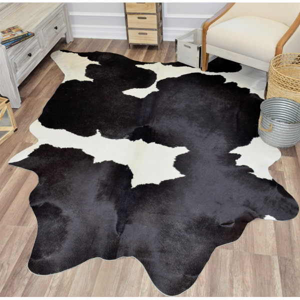 Sarah Hand-Woven Cowhide Black/White Area Rug by Millwood Pines