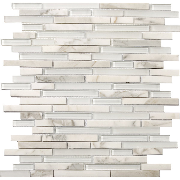 Lucente 12 x12 Glass Stone Blend Linear Mosaic Tile in Ambrato by Emser Tile