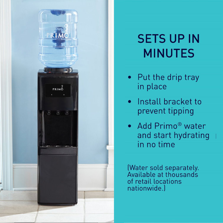 Freestanding Top Loading Electric Water Cooler with Hot, Cold, and Room Temperature Options in Black Stainless Steel