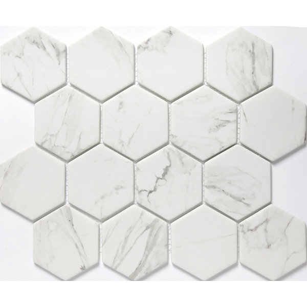 Echo Hex 3 x 3 Glass Mosaic Tile in Calacata by Emser Tile