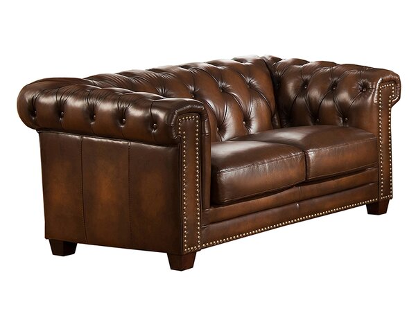 Saffold Leather Chesterfield Loveseat By Canora Grey
