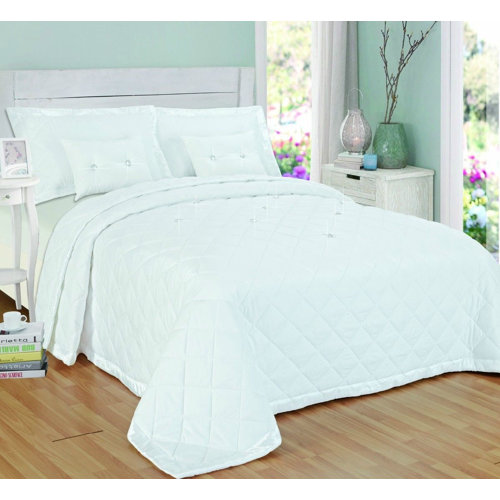 Altieri Bedspread Set with pillowcase and cushion Brambly Cottage Colour: White, Size: Super King (W255 x L275cm)