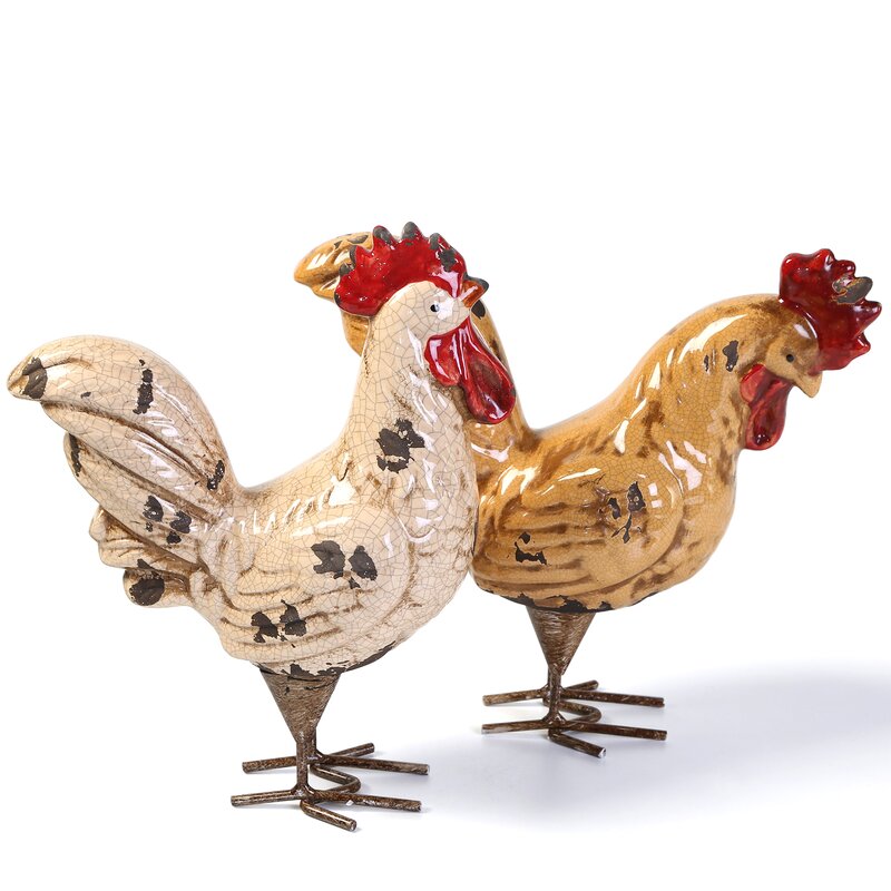 August Grove 2 Piece Parson Rooster Figurine Set & Reviews | Wayfair